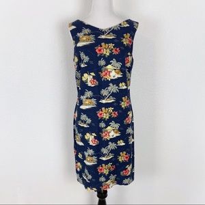 3/$15 La Cabana M Tropical Hawaiian Dress Shift Blue Island  Print